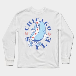 Chicago Style Hot Dog Flag | Glizzy Traditional Specific Signature Food Famous No Ketchup Chicago Flag Dog | Chicago Illinois State South Side South Suburbs Depression Sandwich Anthropomorphic Mascot Long Sleeve T-Shirt